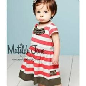 Matilda Jane Serendipity Peppermint Lap Dress Size 4 Red Stripe Ruffle Hem